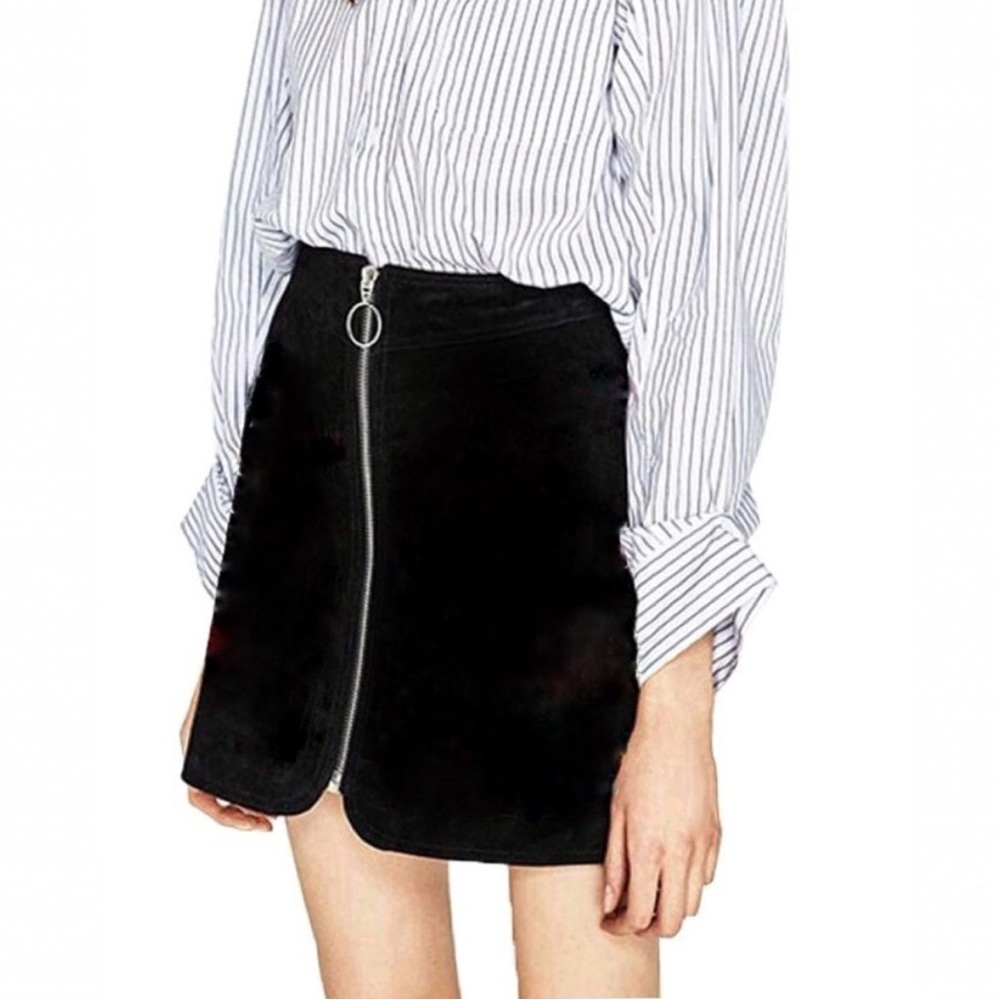 Black Zara Suede Zipper Skirt